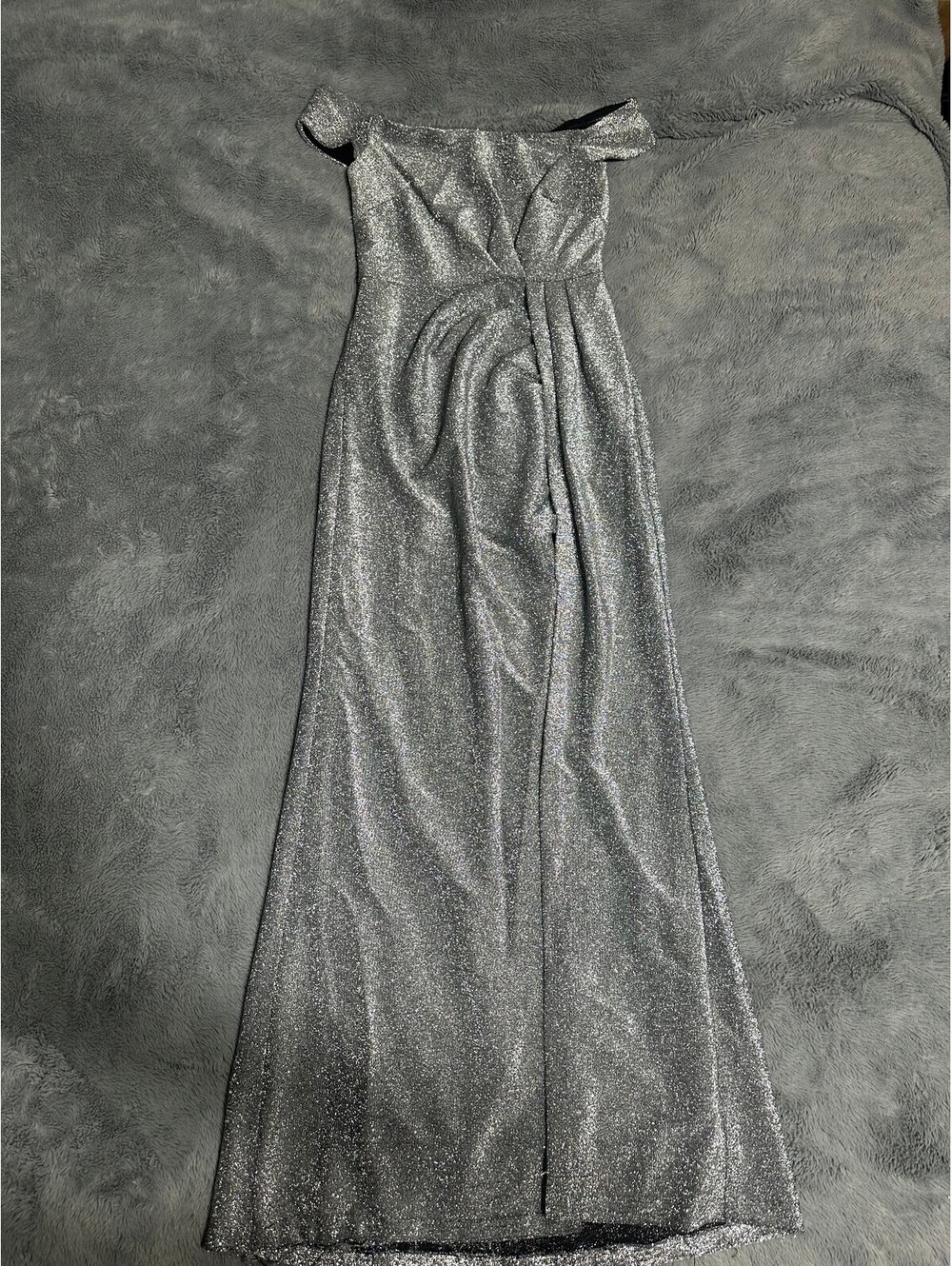 Shine Bright in an Aqua Silver Off-the-Shoulder Dress!